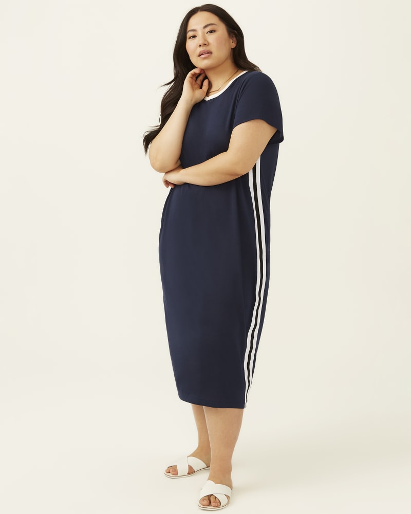 Plus Size Black Eloise Sporty Stripe T Shirt Dress Navy